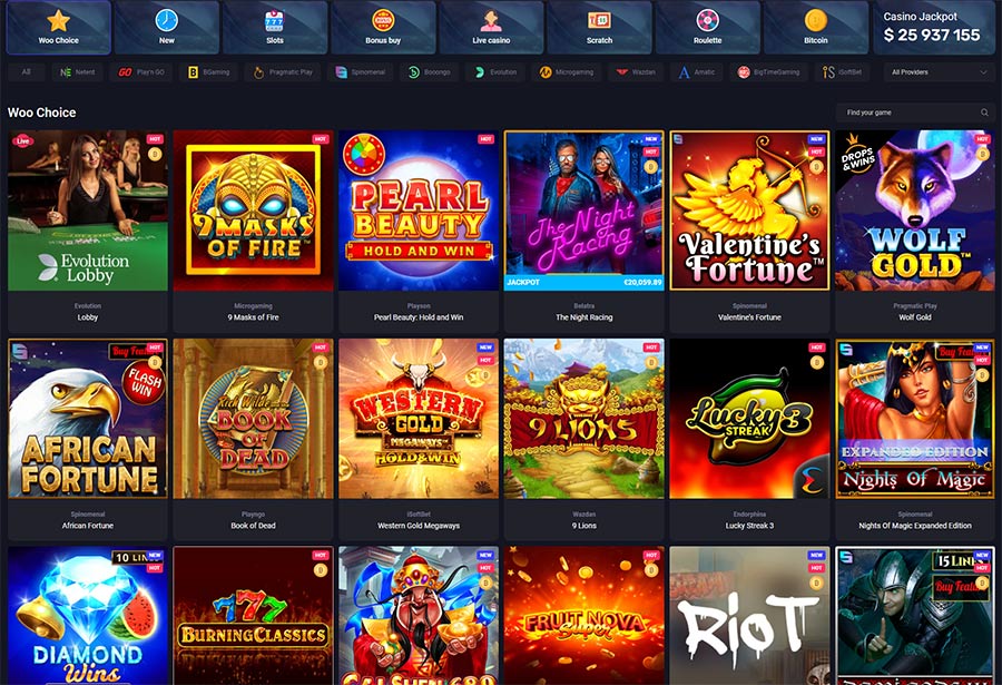 Popular games at Woo Casino. Just a small collection of games.